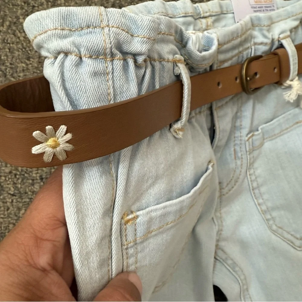 Girls Vigoss Light Blue Denim Jeans with Brown Floral Belt
